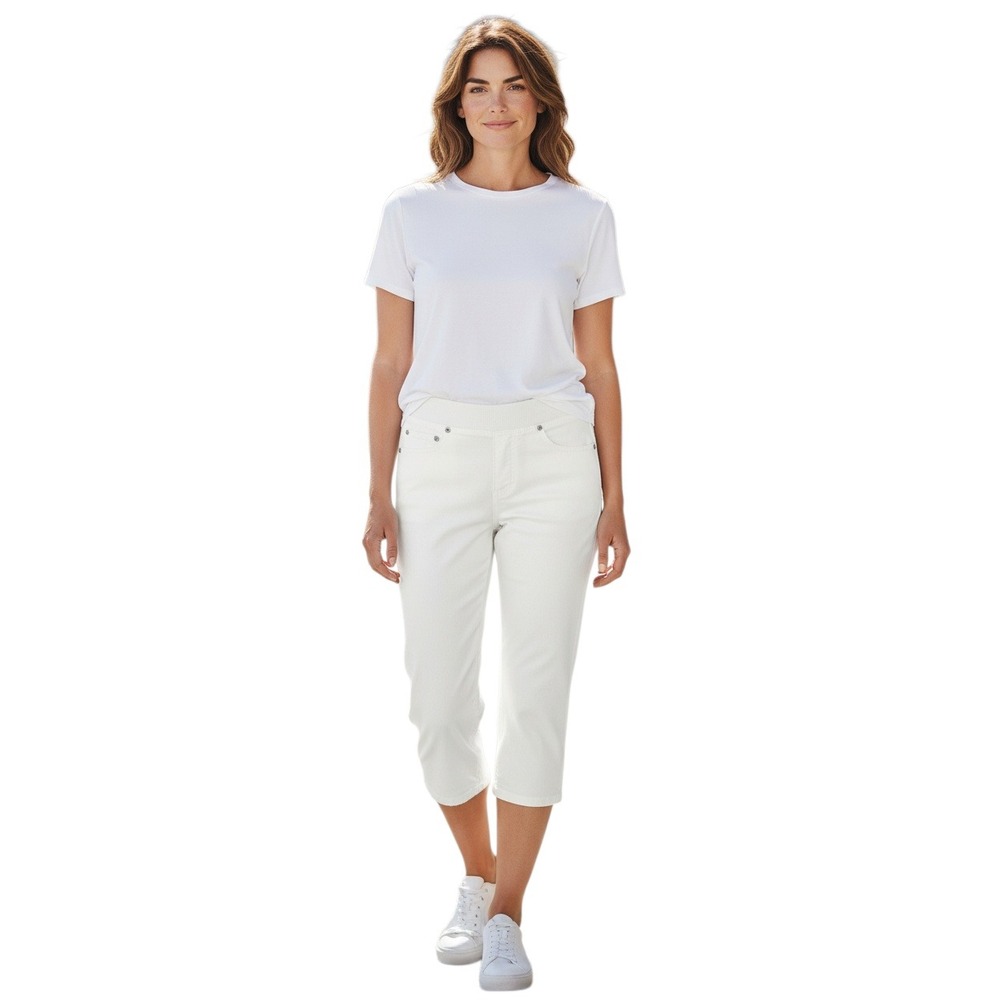 Boston Proper‎ White Pull On Cropped Jeans High Rise Stretch Denim Capris Size 6